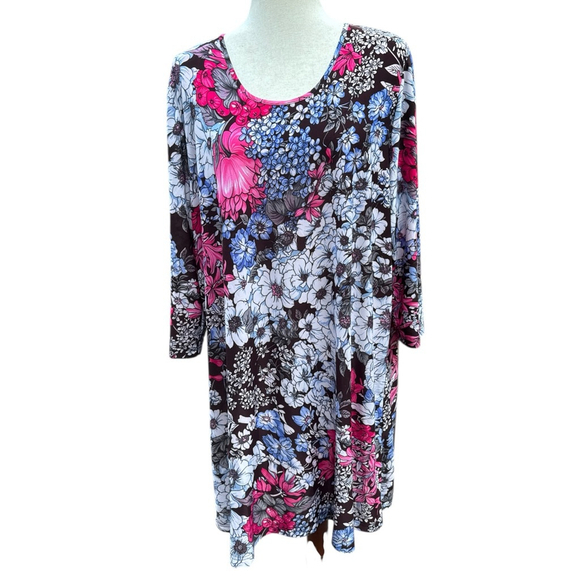 Ulla Popken Floral Tunic Top Dress 16/18 Scoop Neck Pink Blue Stretchy Plus - Picture 10 of 10
